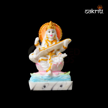 Marble Dust Saraswathi – 5.1 Inch Height | Goddess Saraswati Idol for Knowledge, Temple & Home Decor