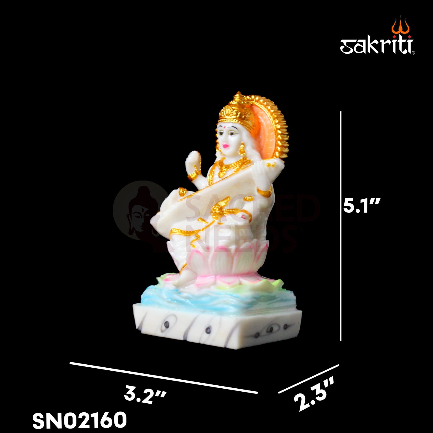 Marble Dust Saraswathi – 5.1 Inch Height | Goddess Saraswati Idol for Knowledge, Temple & Home Decor