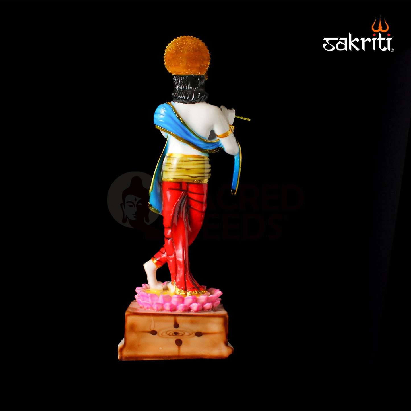 Marble Dust Lotus Krishna Stand – 19 Inch Height | Beautiful Krishna Idol for Temple, Pooja Room & Spiritual Home Decor