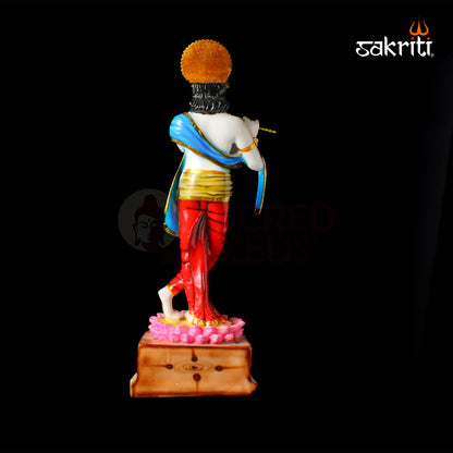 Marble Dust Lotus Krishna Stand – 19 Inch Height | Beautiful Krishna Idol for Temple, Pooja Room & Spiritual Home Decor