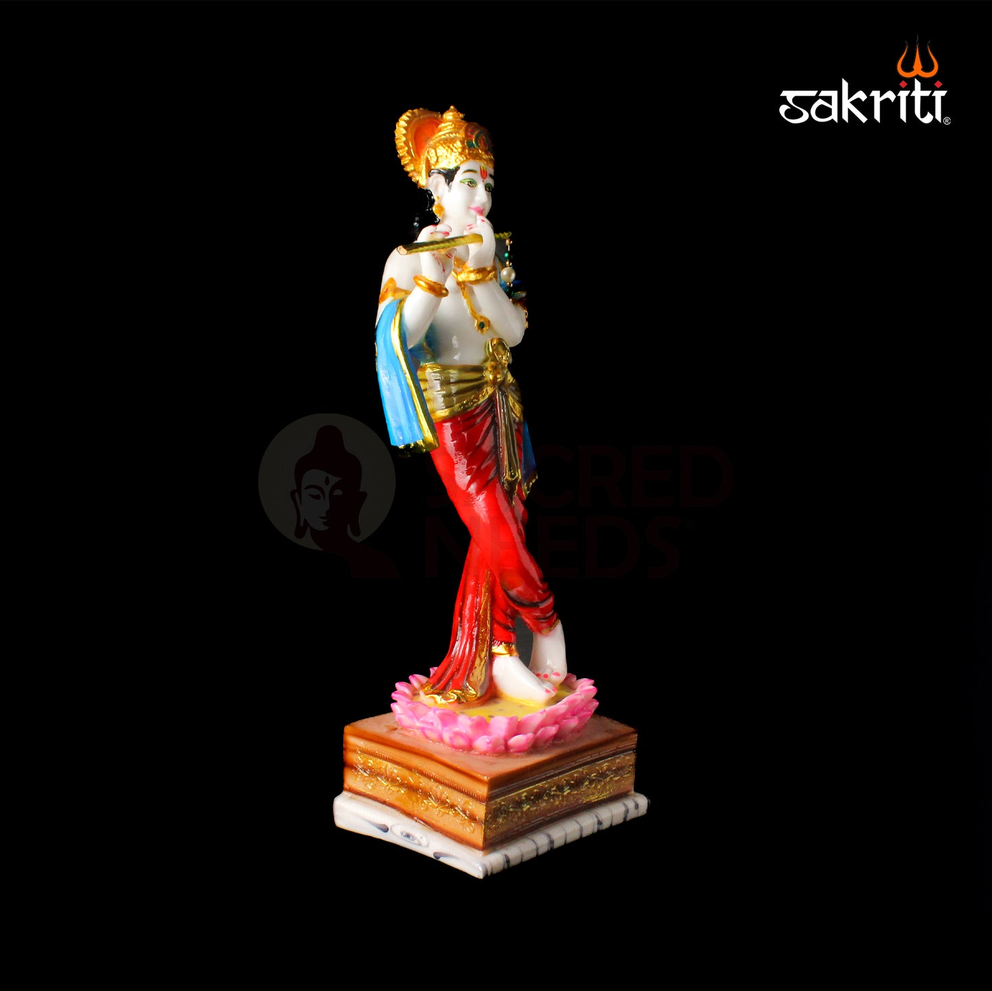 Marble Dust Lotus Krishna Stand – 19 Inch Height | Beautiful Krishna Idol for Temple, Pooja Room & Spiritual Home Decor