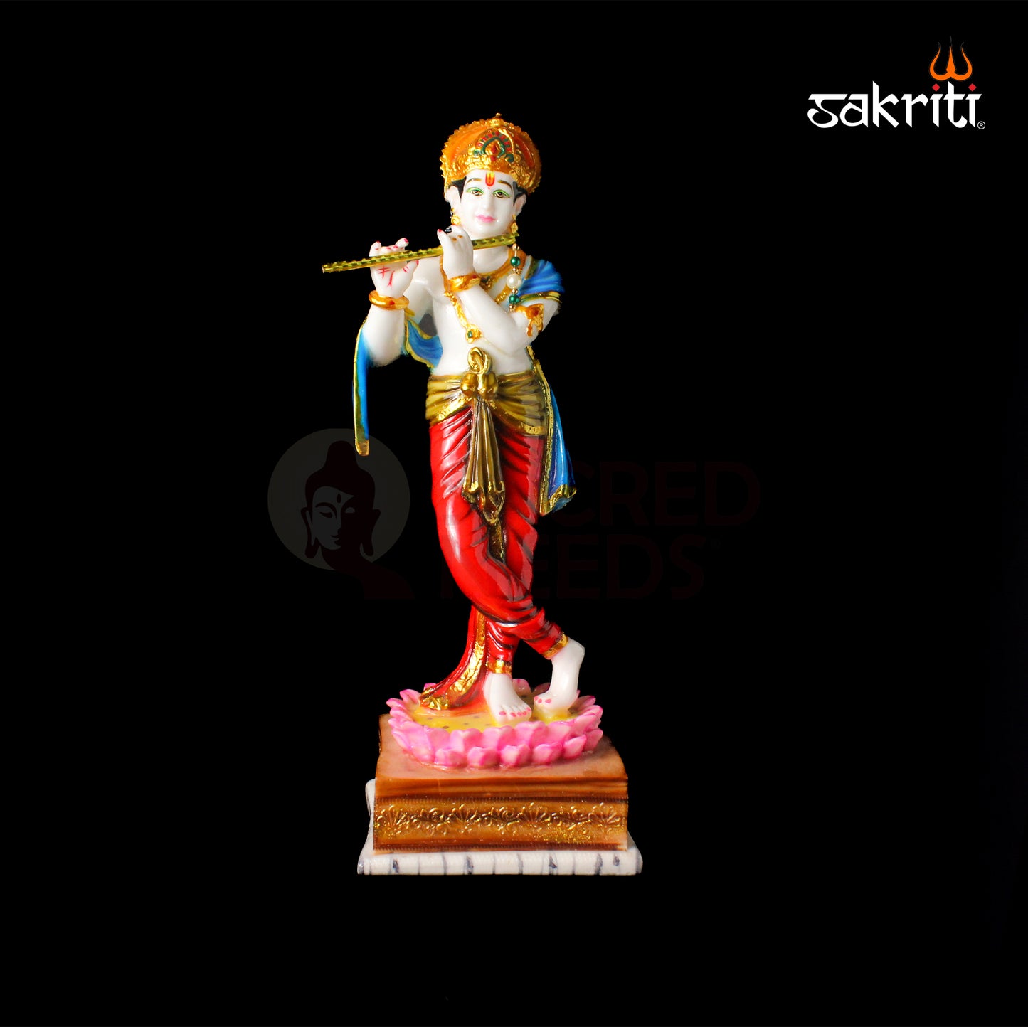 Marble Dust Lotus Krishna Stand – 19 Inch Height | Beautiful Krishna Idol for Temple, Pooja Room & Spiritual Home Decor