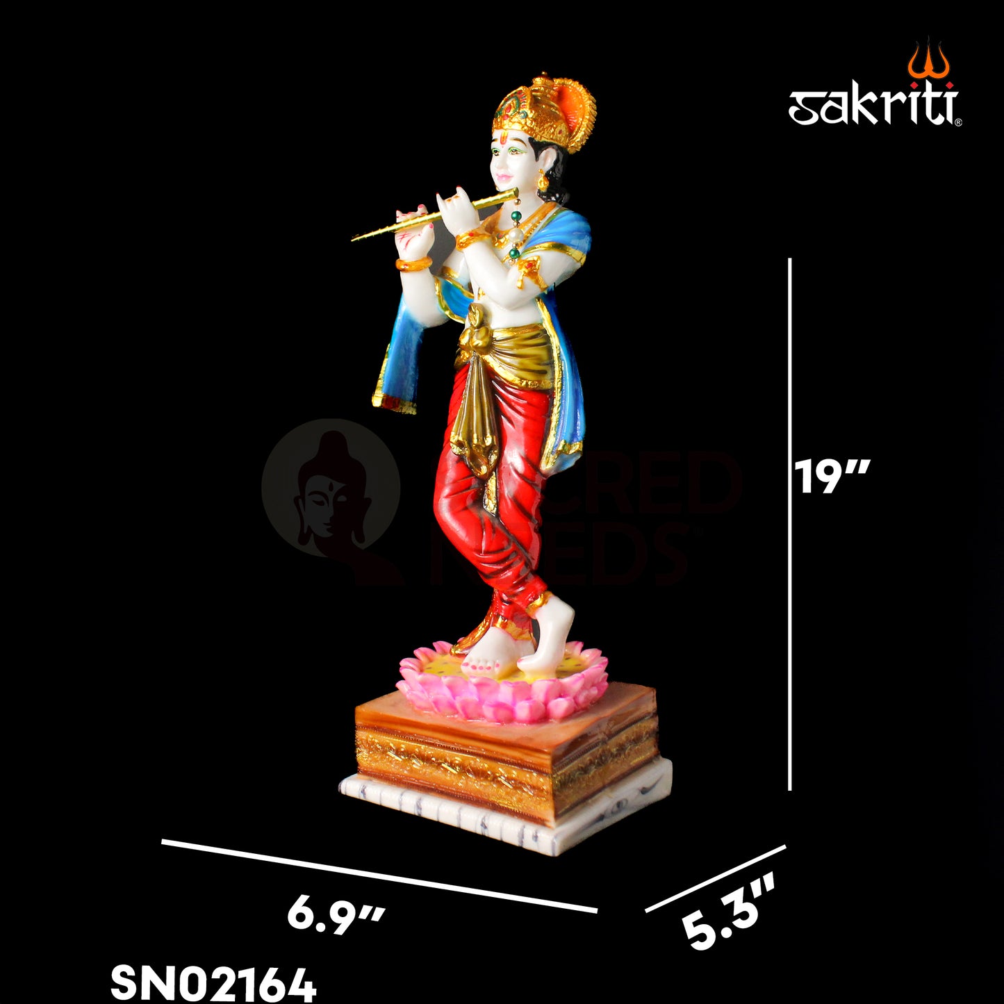 Marble Dust Lotus Krishna Stand – 19 Inch Height | Beautiful Krishna Idol for Temple, Pooja Room & Spiritual Home Decor