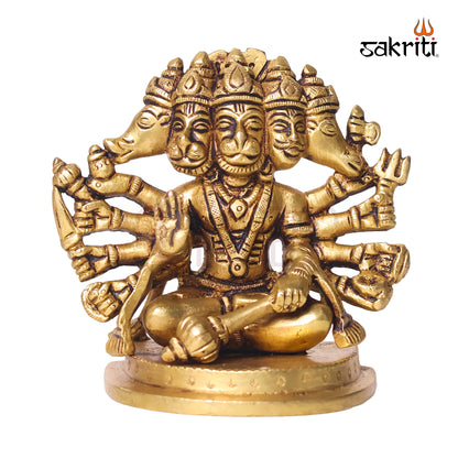 Brass 5-Mukhi Hanuman Idol – 3.9 Inch Height | Temple & Spiritual Home Decor
