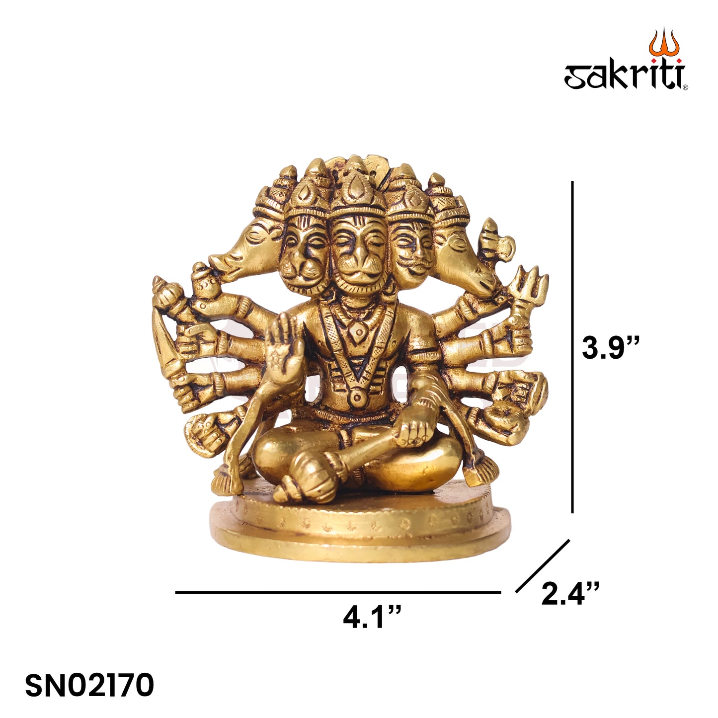 Brass 5-Mukhi Hanuman Idol – 3.9 Inch Height | Temple & Spiritual Home Decor