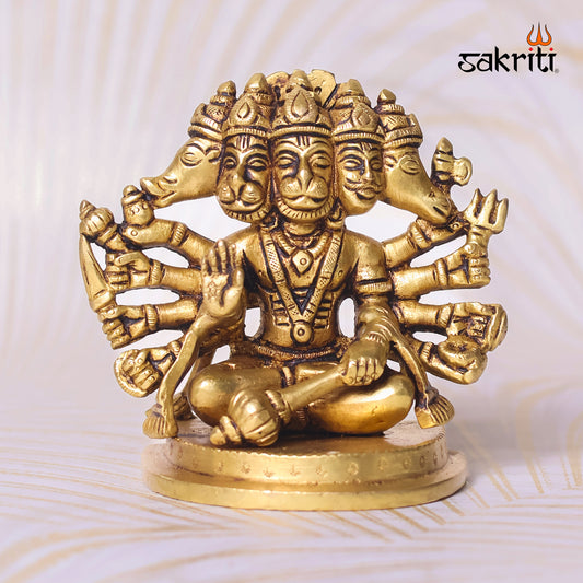 Brass 5-Mukhi Hanuman Idol – 3.9 Inch Height | Temple & Spiritual Home Decor