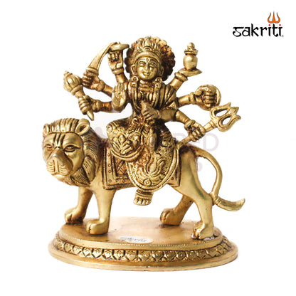 Brass Durga Idol – 6 Inch Height | Divine Goddess Durga Murti for Worship & Spiritual Decor