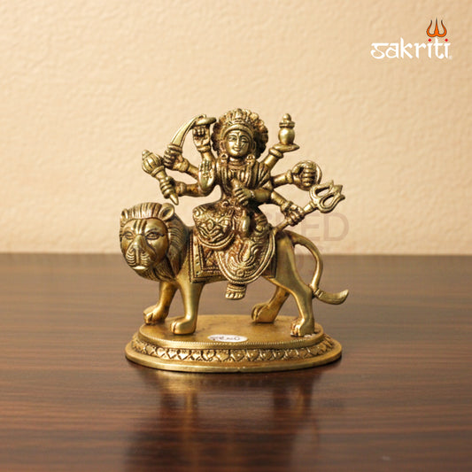 Brass Durga Idol – 6 Inch Height | Divine Goddess Durga Murti for Worship & Spiritual Decor