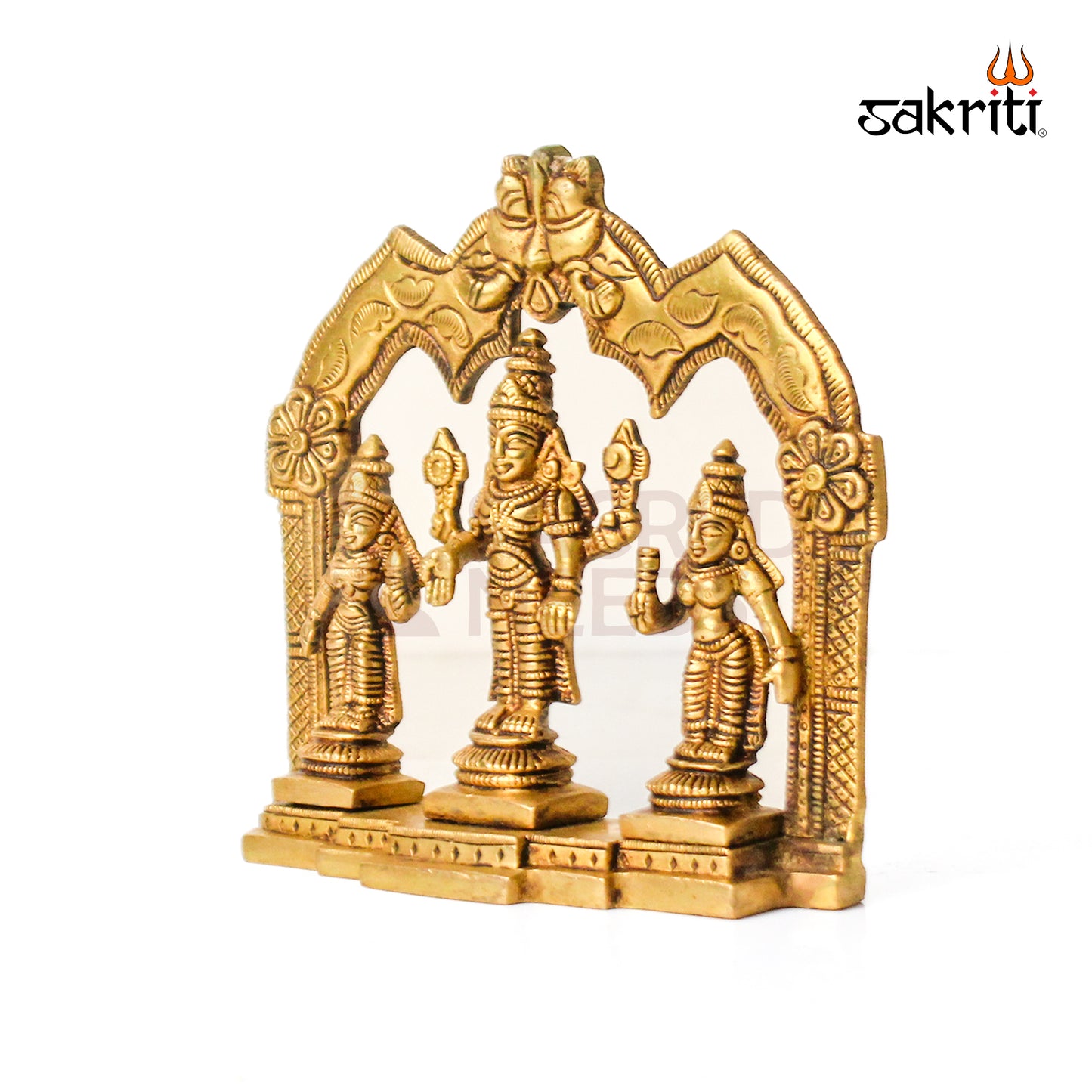 Brass Perumal Set with Arch – 5.3 Inch Height | Lord Vishnu with Arch Idol for Temple & Home Decoration