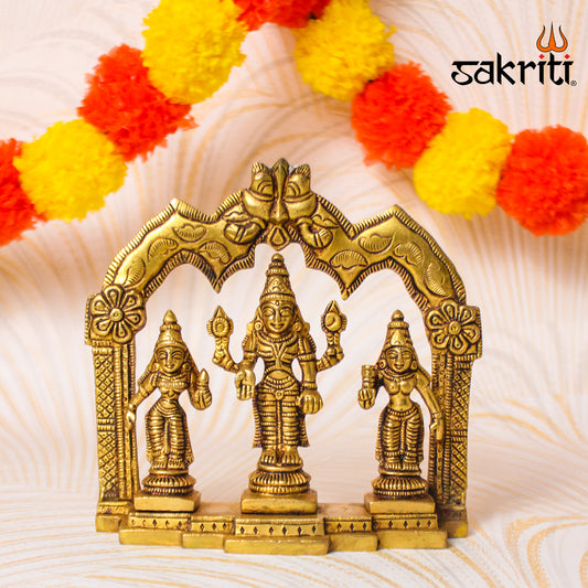 Brass Perumal Set with Arch – 5.3 Inch Height | Lord Vishnu with Arch Idol for Temple & Home Decoration