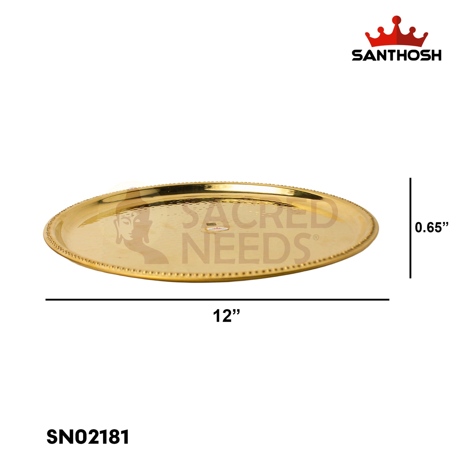 Brass Hammered Plate – 12 Inch Diameter | Premium Hammered Brass Plate for Pooja Room & Gifting