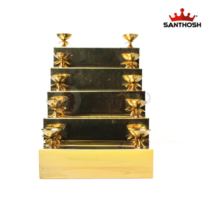 Brass Step Pyali 10 Deepam – 12.5 Inch Height | Multi-Tier Oil Lamp for Temple & Pooja Room Decor