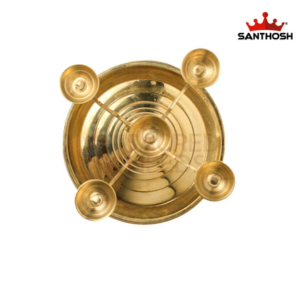 Brass KMU 5 Face Kapoor Plate Arti – 5.5 Inch Height | Traditional Aarti Plate for Temple & Pooja Rituals