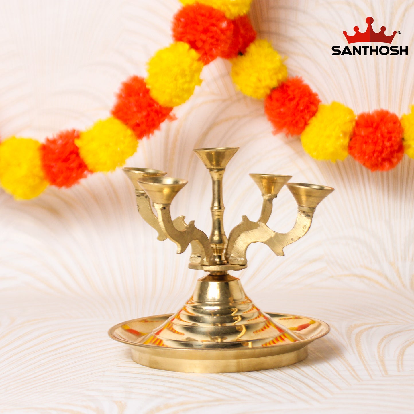 Brass KMU 5 Face Kapoor Plate Arti – 5.5 Inch Height | Traditional Aarti Plate for Temple & Pooja Rituals