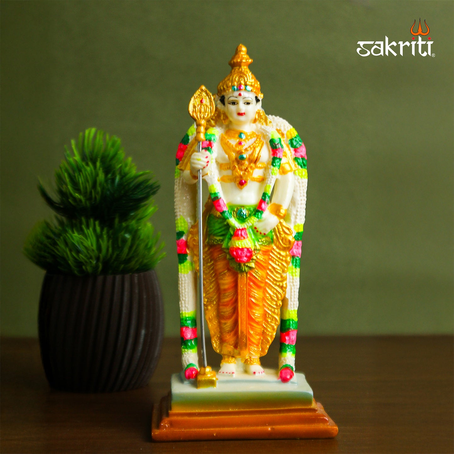 Sacred Needs Marble Dust Murugan Idol – 6.7 Inch (17 cm) Height | Elegant Lord Murugan Statue for Pooja Room, Home Décor & Gifting