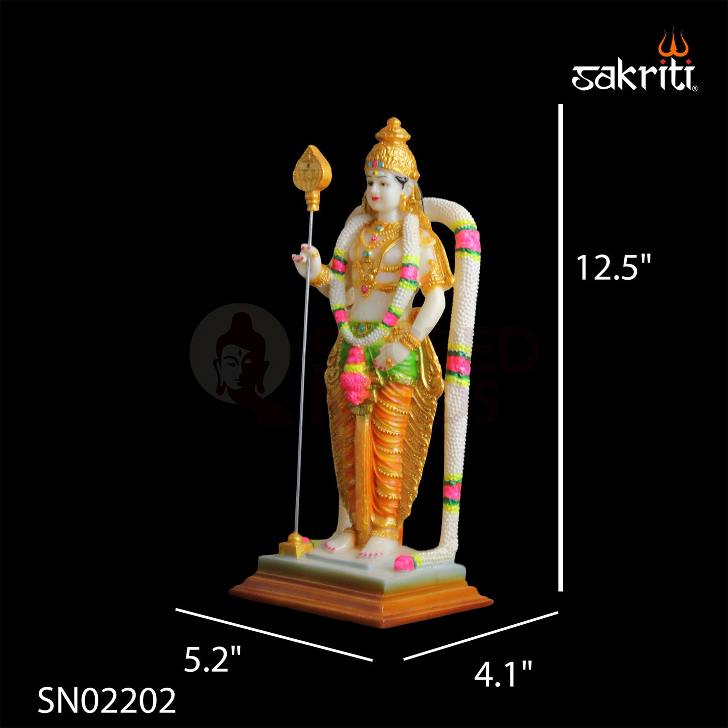 Sacred Needs Marble Dust Murugan Idol – 12.5 Inch Height | Large Lord Murugan Statue for Home Temple, Pooja Room & Decorative Use