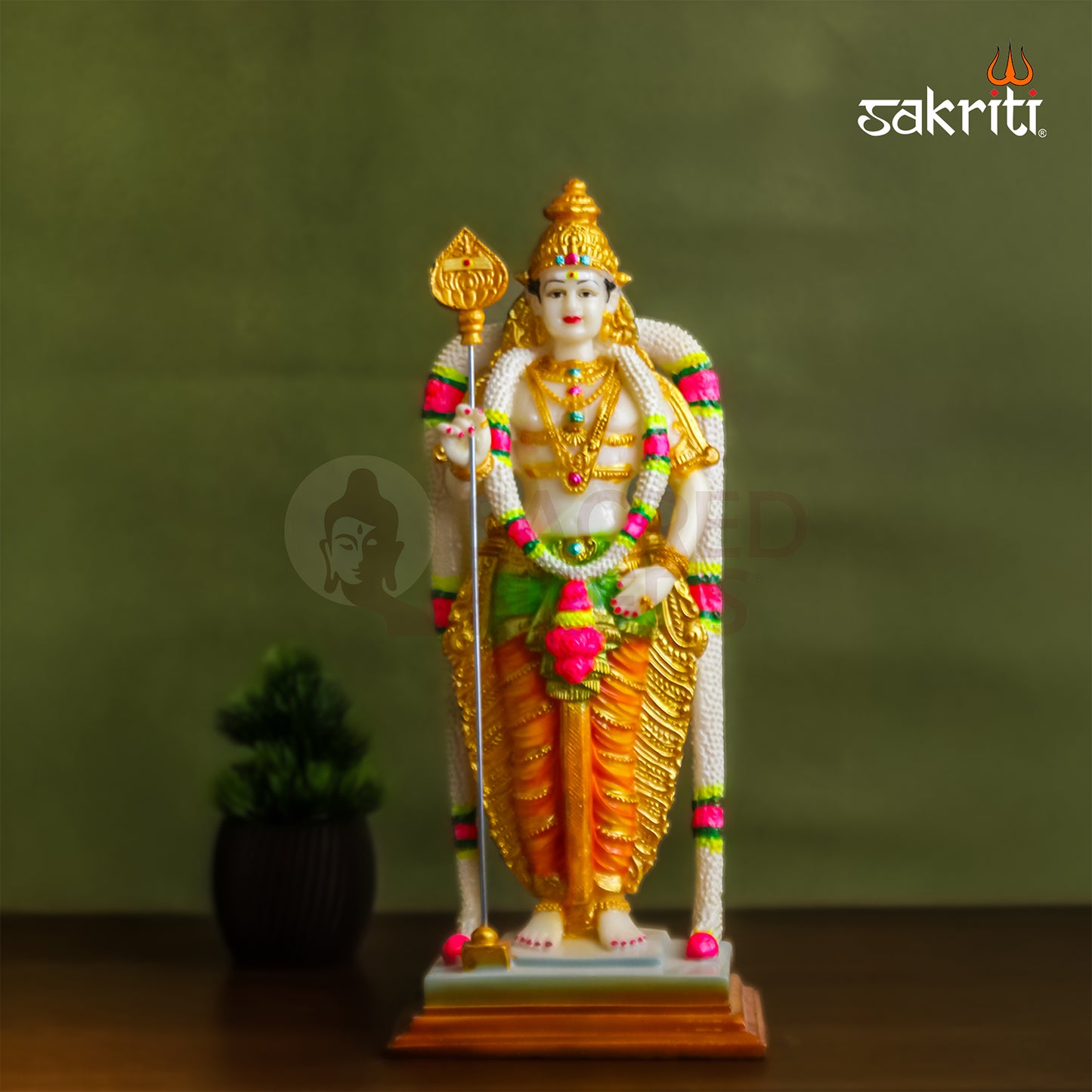 Sacred Needs Marble Dust Murugan Idol – 12.5 Inch Height | Large Lord Murugan Statue for Home Temple, Pooja Room & Decorative Use