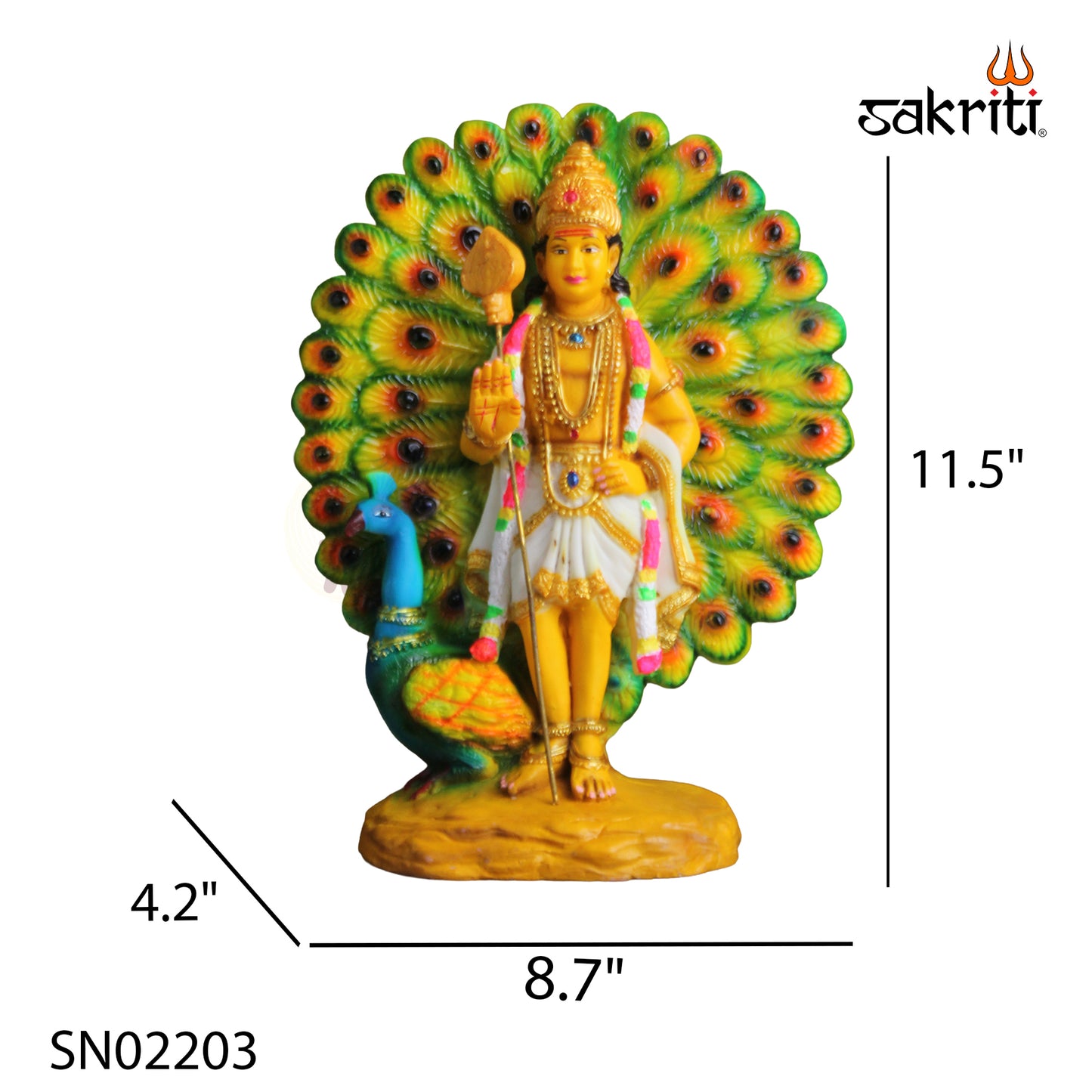 Sacred Needs Marble Dust Murugan with Peacock – 11.5 Inch Height | Divine Lord Kartikeya Statue for Pooja Room, Temple & Home Décor