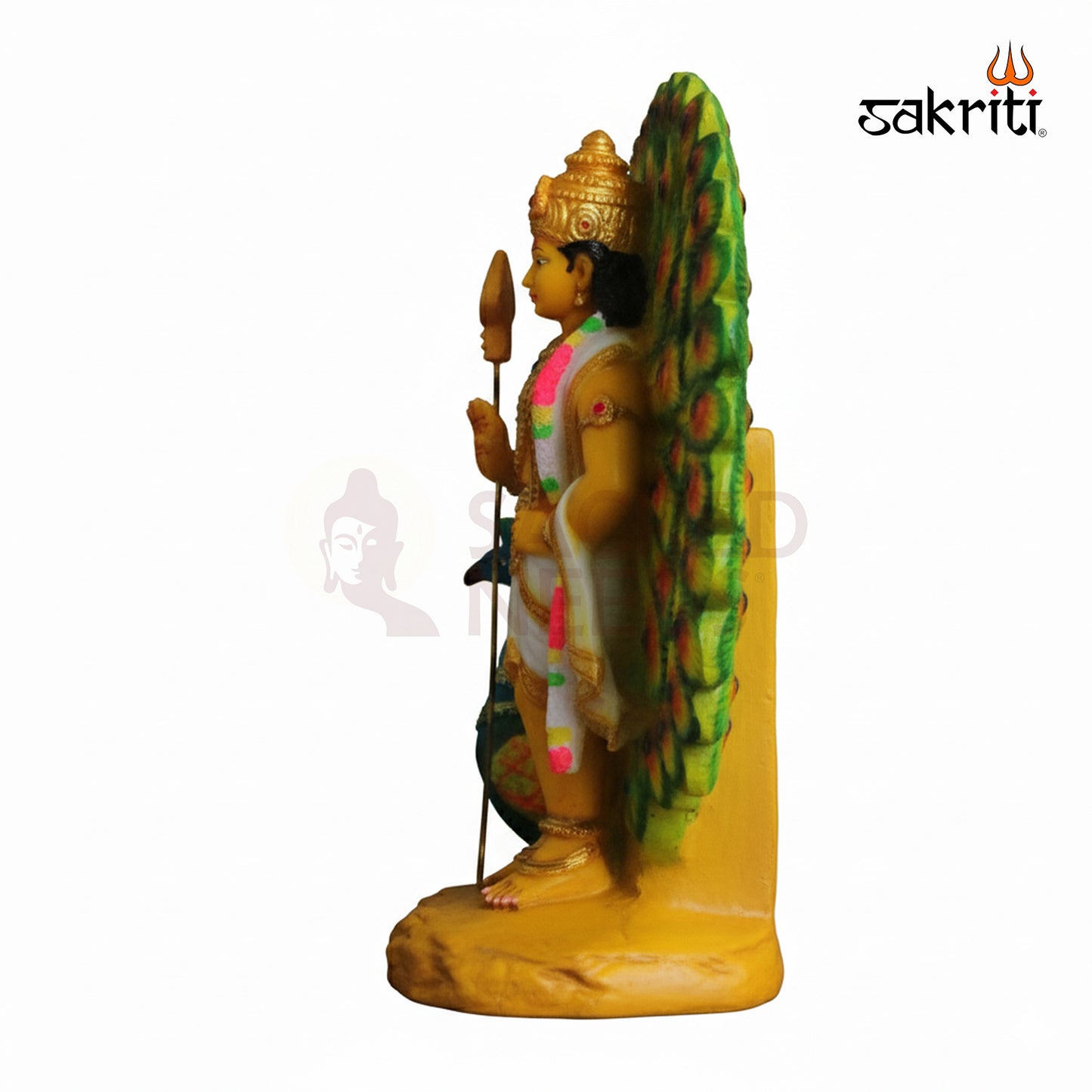 Sacred Needs Marble Dust Murugan with Peacock – 11.5 Inch Height | Divine Lord Kartikeya Statue for Pooja Room, Temple & Home Décor