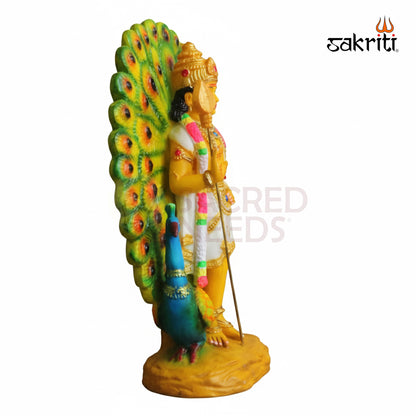 Sacred Needs Marble Dust Murugan with Peacock – 11.5 Inch Height | Divine Lord Kartikeya Statue for Pooja Room, Temple & Home Décor