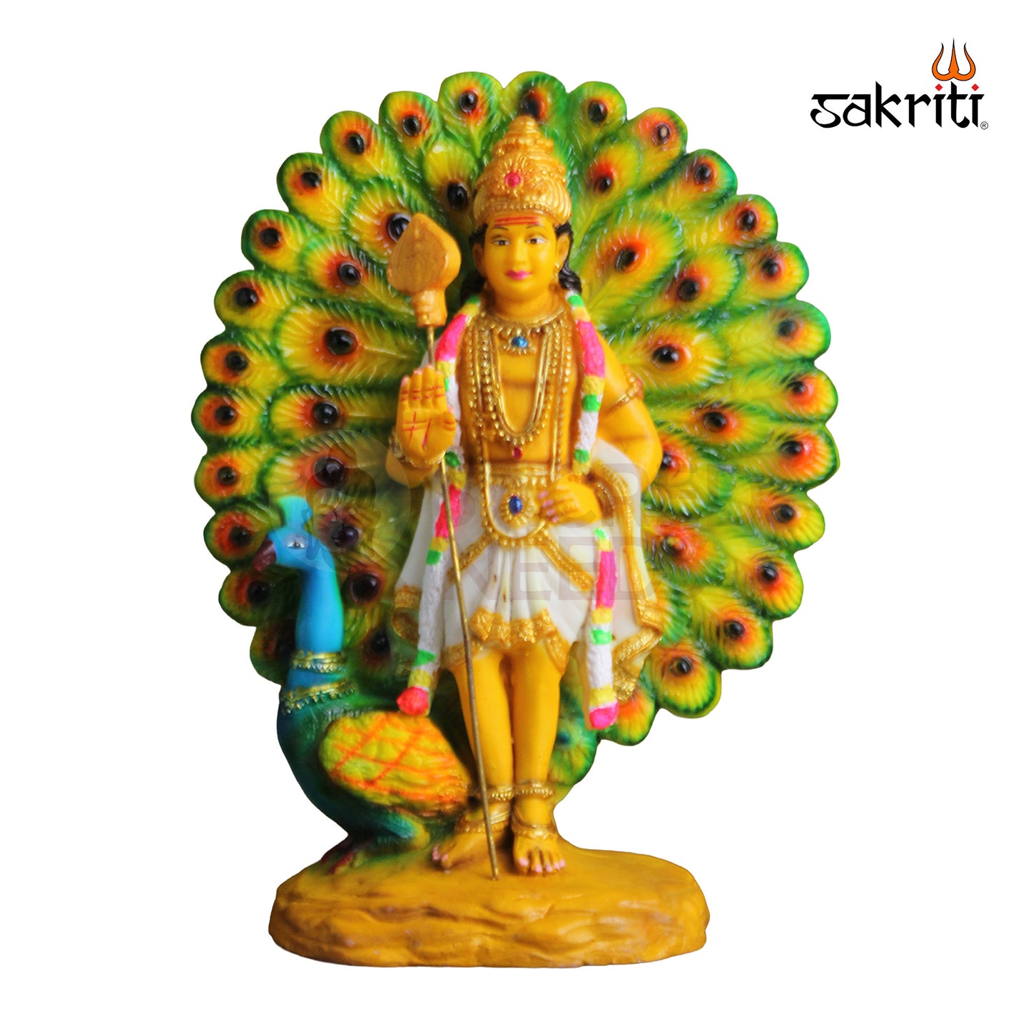 Sacred Needs Marble Dust Murugan with Peacock – 11.5 Inch Height | Divine Lord Kartikeya Statue for Pooja Room, Temple & Home Décor