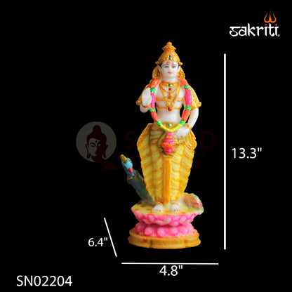 Sacred Needs Marble Dust Lotus Murugan Idol – 13.3 Inch (33.8 cm) Height | Lord Murugan on Lotus for Temple, Pooja Room & Home Décor