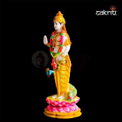 Sacred Needs Marble Dust Lotus Murugan Idol – 13.3 Inch (33.8 cm) Height | Lord Murugan on Lotus for Temple, Pooja Room & Home Décor