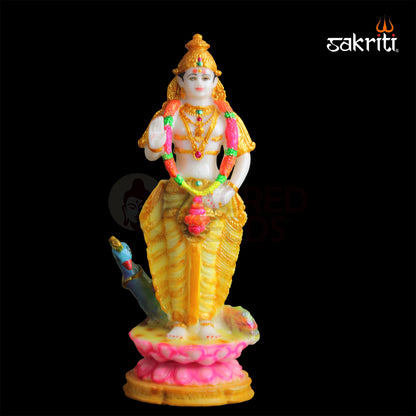 Sacred Needs Marble Dust Lotus Murugan Idol – 13.3 Inch (33.8 cm) Height | Lord Murugan on Lotus for Temple, Pooja Room & Home Décor