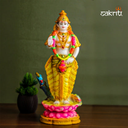 Sacred Needs Marble Dust Lotus Murugan Idol – 13.3 Inch (33.8 cm) Height | Lord Murugan on Lotus for Temple, Pooja Room & Home Décor