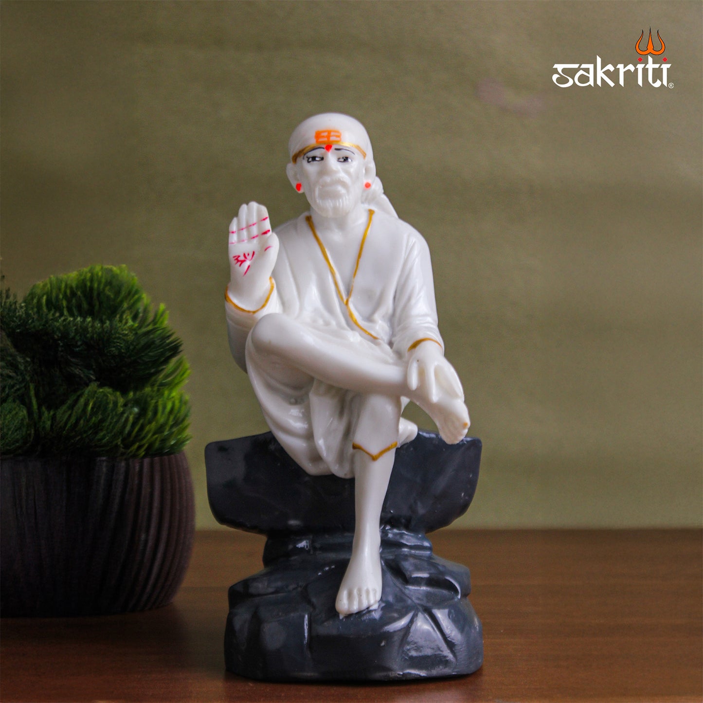 Marble Dust Sai Baba Idol 8.7 Inch | Shirdi Sai Statue for Home Temple, Office & Prayer Room