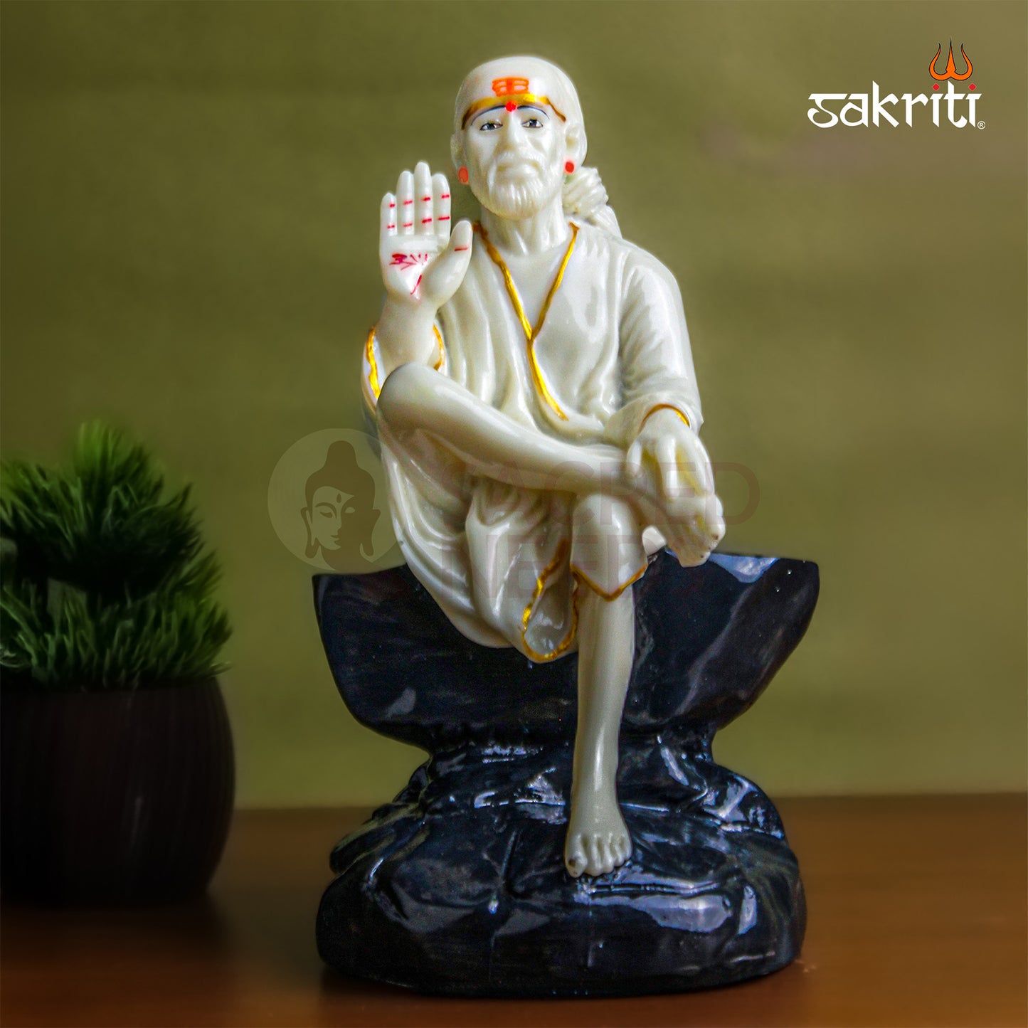 Marble Dust Sai Baba Idol 7.5 Inch | Compact Spiritual Statue for Pooja & Home Decor