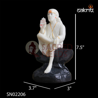 Marble Dust Sai Baba Idol 7.5 Inch | Compact Spiritual Statue for Pooja & Home Decor