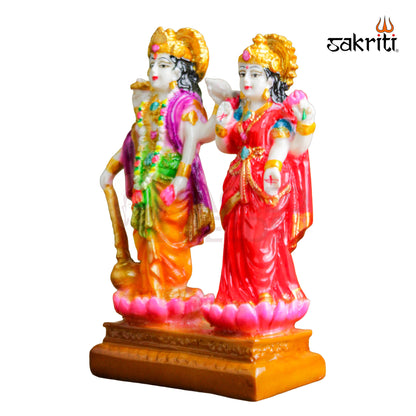 Marble Dust Vishnu Lakshmi Idol – 4.6 Inch Compact Vishnu Lakshmi Statue for Home Temple