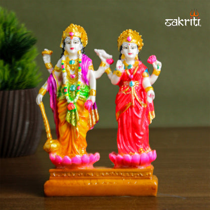 Marble Dust Vishnu Lakshmi Idol – 4.6 Inch Compact Vishnu Lakshmi Statue for Home Temple