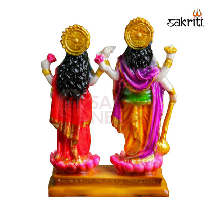 Marble Dust Vishnu Lakshmi Idol – 4.6 Inch Compact Vishnu Lakshmi Statue for Home Temple