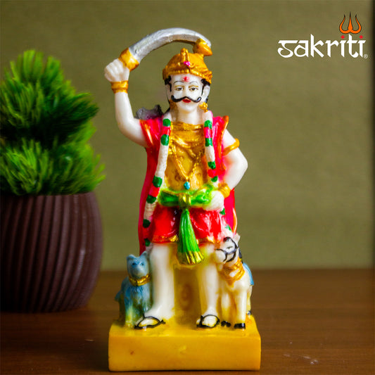 Marble Dust Madurai Veeran Idol – 5.4 Inch Warrior Deity Statue for Home & Temple Use