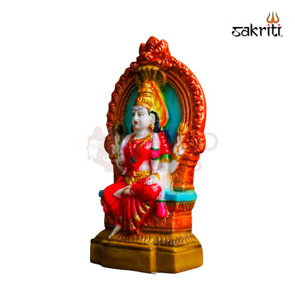 Marble Dust Karumari Amman with Arch – 7 Inch Decorative Goddess Idol for Temple Use
