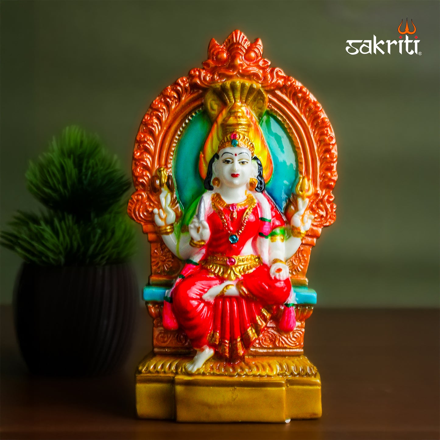 Marble Dust Karumari Amman with Arch – 7 Inch Decorative Goddess Idol for Temple Use