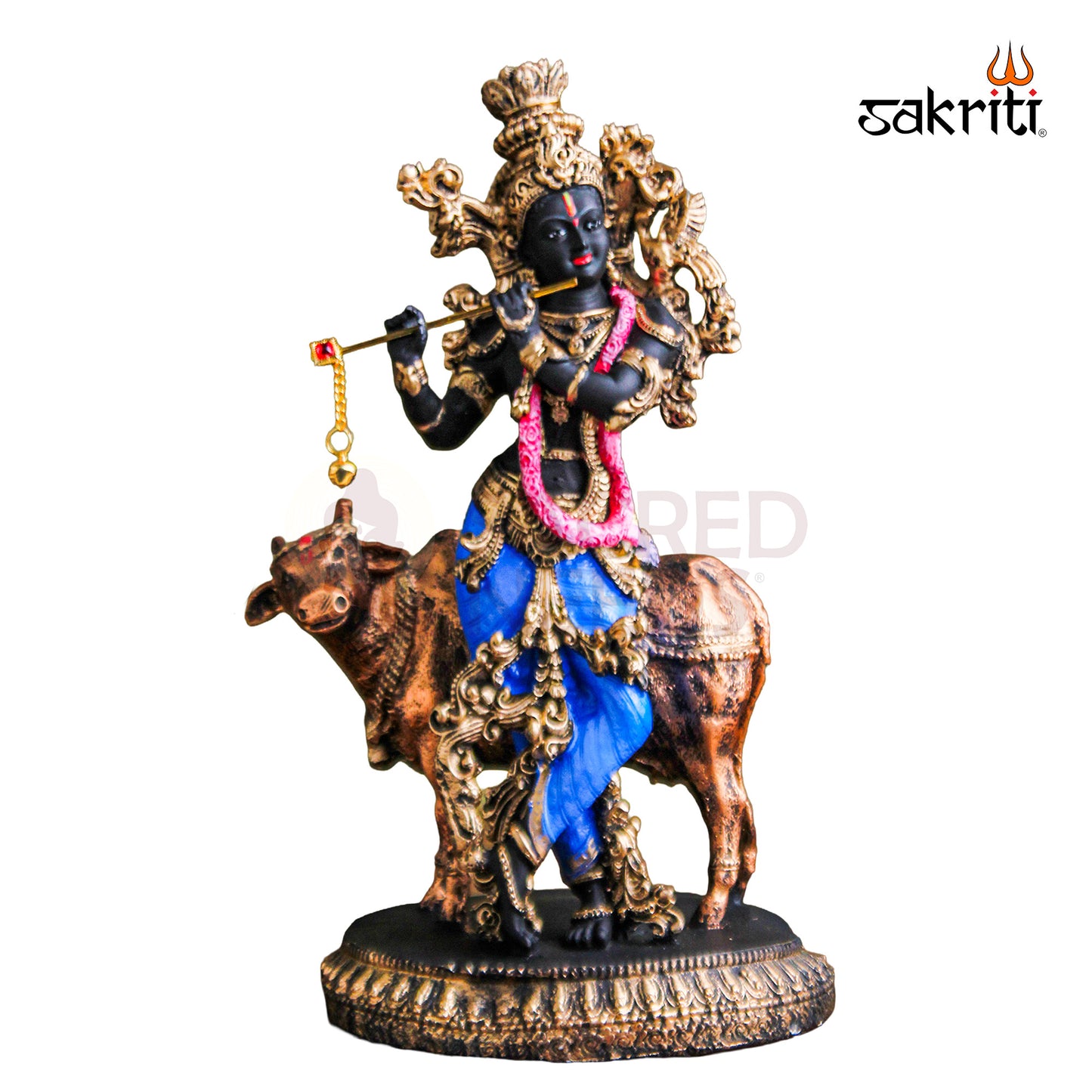 Marble Dust Cow Krishna – 10.2 Inch Krishna with Cow Statue for Pooja Room & Home Decor