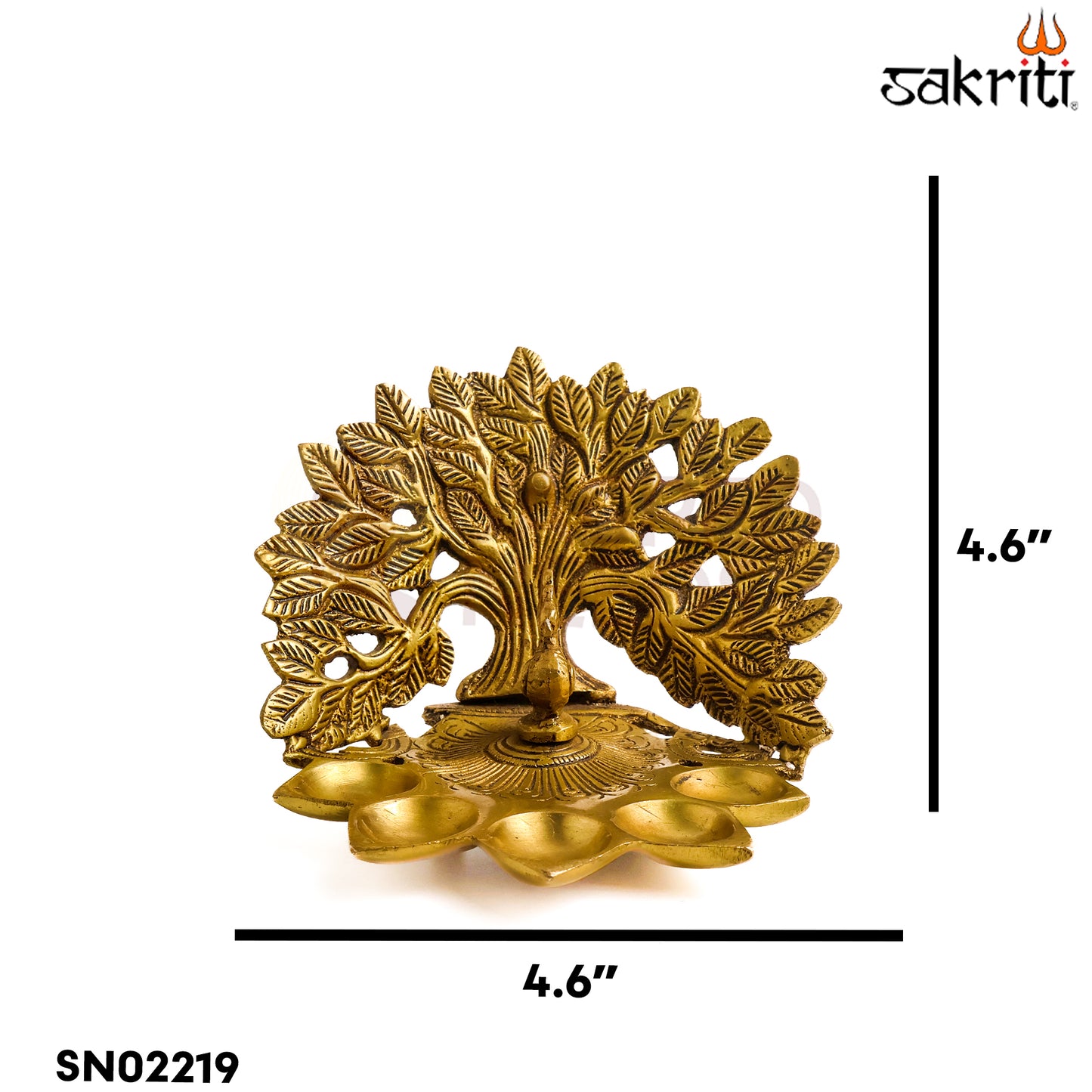 Sacred Needs Brass Tree with 5-Face Peacock Lamp – 4.6 Inch (11.7 cm) Height | Traditional Brass Diya for Pooja Room, Temple & Festive Décor
