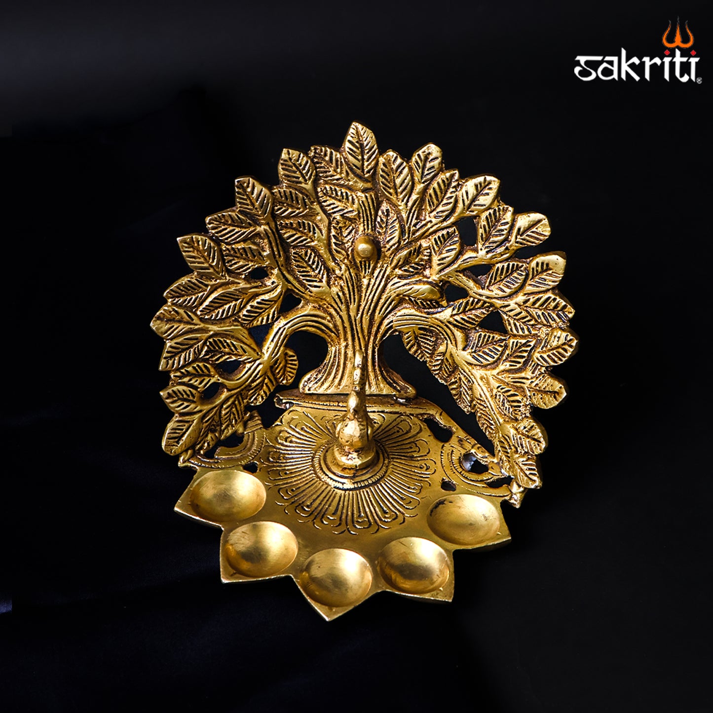 Sacred Needs Brass Tree with 5-Face Peacock Lamp – 4.6 Inch (11.7 cm) Height | Traditional Brass Diya for Pooja Room, Temple & Festive Décor