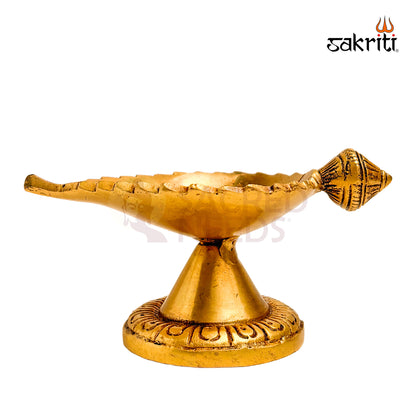 Brass Leaf Agal with Stand – 2.1 Inch | Traditional Deepam for Pooja & Festivals