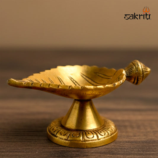 Brass Leaf Agal with Stand – 2.1 Inch | Traditional Deepam for Pooja & Festivals