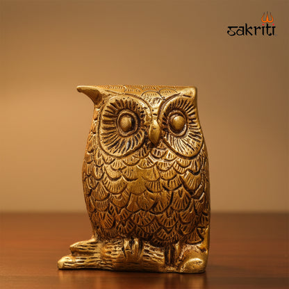 Brass Owl Figurine – 2.7 Inch | Vastu Decorative Showpiece for Home & Office
