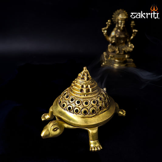 Sacred Needs Brass Tortoise Dhoopkal – 3.5 Inch (8.9 cm) Height | Turtle Shaped Dhoop Holder for Pooja, Incense & Home Temple