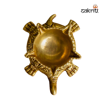 Brass Tortoise Agal with Stand – 1.7 Inch | Deepam with Turtle Base for Pooja