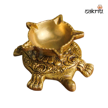 Brass Tortoise Agal with Stand – 1.7 Inch | Deepam with Turtle Base for Pooja