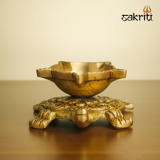 Brass Tortoise Agal with Stand – 1.7 Inch | Deepam with Turtle Base for Pooja
