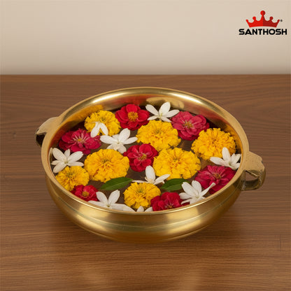 Brass ICC Handle Urli – 4.2 Inch | Decorative Brass Urli Bowl for Home Decor