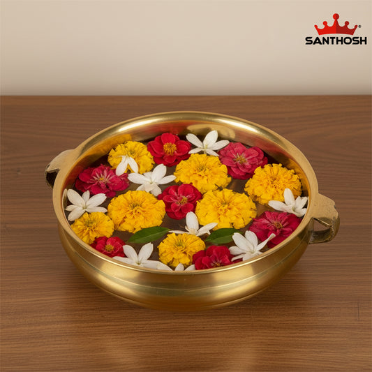 Brass ICC Handle Urli – 4.2 Inch | Decorative Brass Urli Bowl for Home Decor